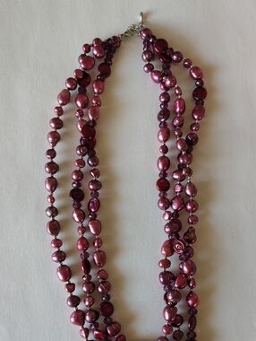 Multi-Strand Purple Pearl Beaded Necklace
